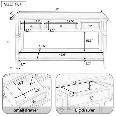 Merax Classic Retro Style Console Table With Three Top Drawers And Open Style Bottom Shelf