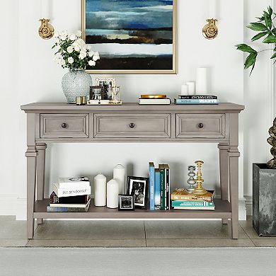 Merax Classic Retro Style Console Table With Three Top Drawers And Open Style Bottom Shelf