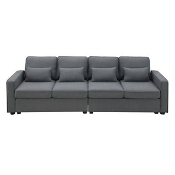 Merax 4-seater Modern Linen Fabric Sofa With Armrest Pockets And 4 Pillows