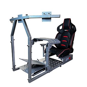 Gtr Simulator Gta-pro Racing Simulator Cockpit Silver Frame With Monitor Stand Racing Seat