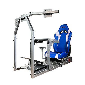 Gtr Simulator Gta-pro Racing Simulator Cockpit Silver Frame With Monitor Stand Racing Seat