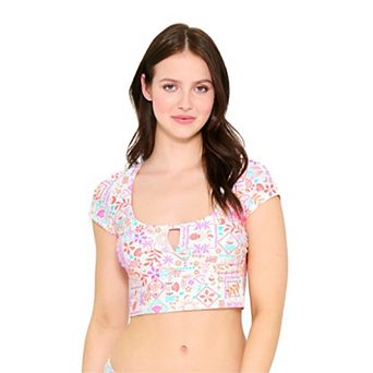 Juniors' Ninety-Nine° Crop T-Shirt Swim Top