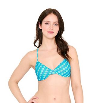 Juniors' Ninety-Nine° Check It Out Shirred Underwire Bra Bikini Top