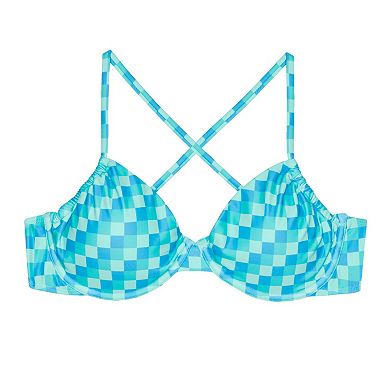 Juniors' Ninety-Nine° Check It Out Shirred Underwire Bra Bikini Top