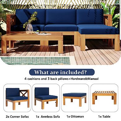 Outdoor Backyard Patio Wood 5-piece Sectional Sofa Set