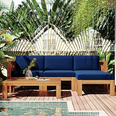 Outdoor Backyard Patio Wood 5-piece Sectional Sofa Set