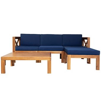 Outdoor Backyard Patio Wood 5 pc Sectional Sofa Set