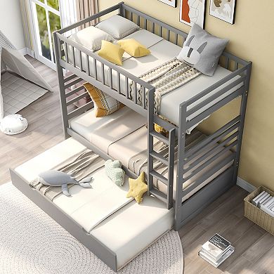 Merax Bunk Beds with Safety Rail and Movable Trundle Bed