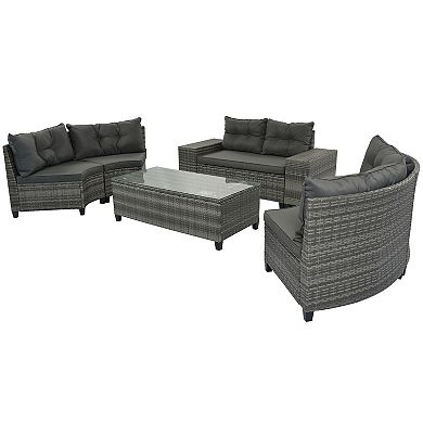 8-pieces Outdoor Wicker Round Sofa Set，half-moon Sectional Sets