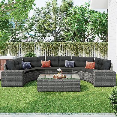 8-pieces Outdoor Wicker Round Sofa Set，half-moon Sectional Sets