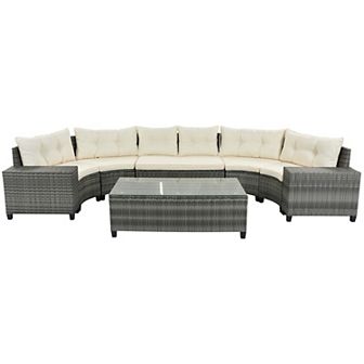 8 pc Outdoor Wicker Round Sofa Set，half-moon Sectional Sets