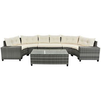 8 pc Outdoor Wicker Round Sofa Set，half-moon Sectional Sets
