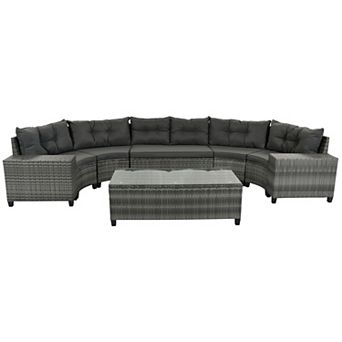 8 pc Outdoor Wicker Round Sofa Set，half-moon Sectional Sets