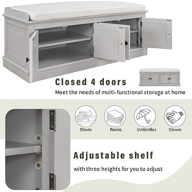 Merax Storage Bench With 4 Doors And Adjustable Shelves