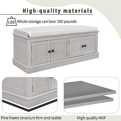 Merax Storage Bench With 4 Doors And Adjustable Shelves