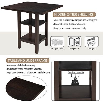 Merax 5-piece Wooden Counter Height Dining Set With Padded Chairs And Storage Shelving