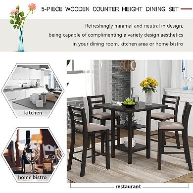 Merax 5-piece Wooden Counter Height Dining Set With Padded Chairs And Storage Shelving