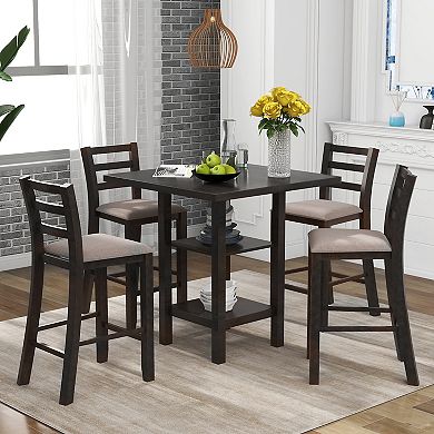 Merax 5-piece Wooden Counter Height Dining Set With Padded Chairs And Storage Shelving