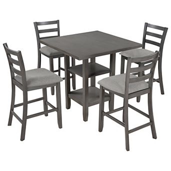 Merax 5 pc Wooden Counter Height Dining Set With Padded Chairs And Storage Shelving