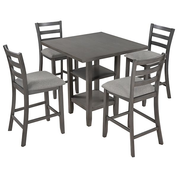 Merax 5 Piece Wooden Counter Height Dining Set With Padded Chairs And Storage Shelving 9161