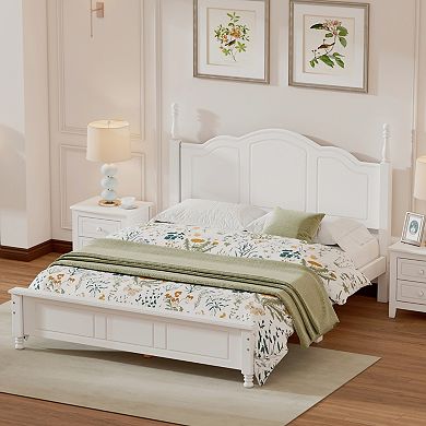 Retro Style Platform Bed with Wooden Slat Support