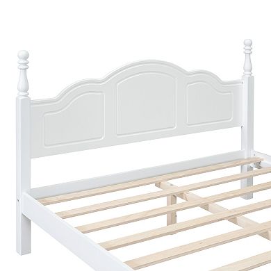 Retro Style Platform Bed with Wooden Slat Support