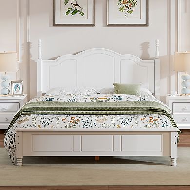 Retro Style Platform Bed with Wooden Slat Support