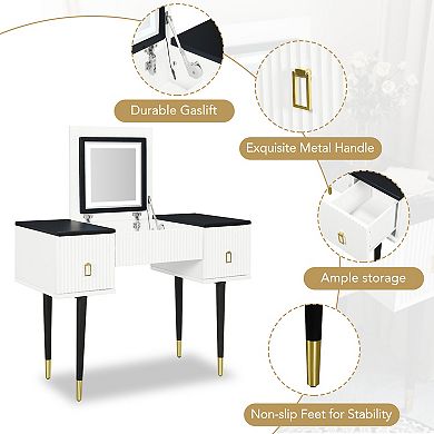 Merax Modern Vanity Table Set With Flip-top Mirror And Led Light