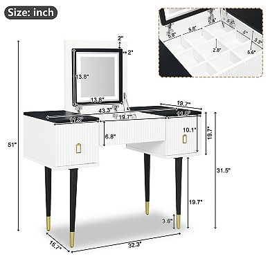 Merax Modern Vanity Table Set With Flip-top Mirror And Led Light