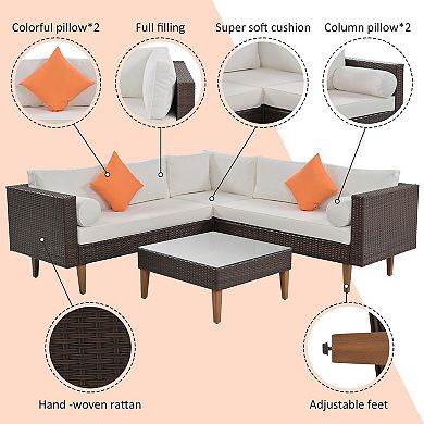4-pieces Outdoor Wicker Sofa Set, Patio Furniture