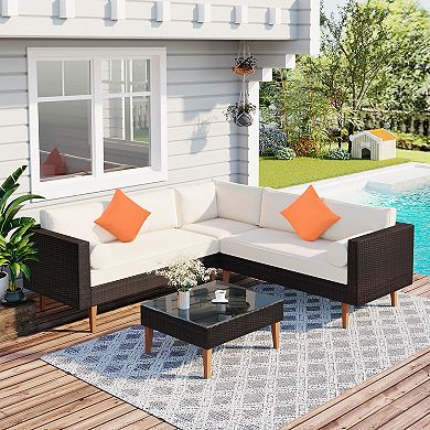 4-pieces Outdoor Wicker Sofa Set, Patio Furniture
