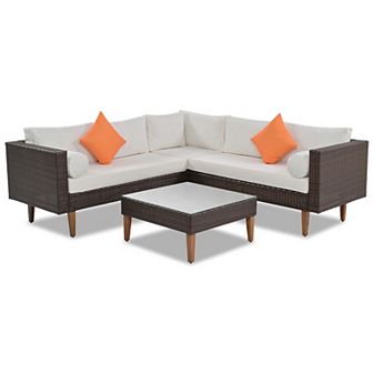 4 pc Outdoor Wicker Sofa Set, Patio Furniture