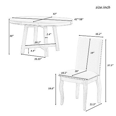 Merax 5-piece Farmhouse Dining Table Set Wood Round Extendable Dining Table And 4 Upholstered Dining