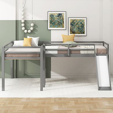 L-shaped Loft Bed With Ladder And Slide