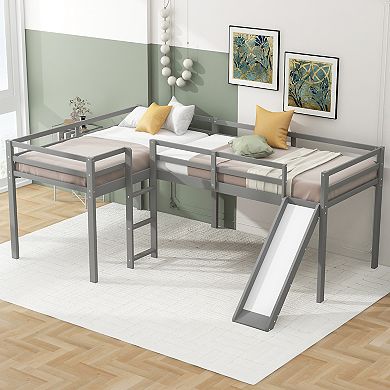 L-shaped Loft Bed With Ladder And Slide