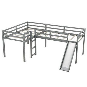 L-shaped Loft Bed With Ladder And Slide