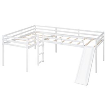 L-shaped Loft Bed With Ladder And Slide