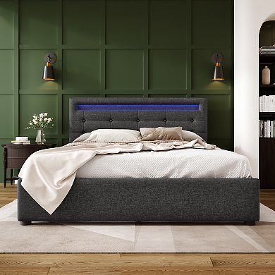 Merax Upholstered Platform Bed Frame With Storage Drawers And Led Lights