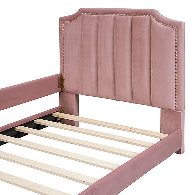 Merax Twin Size Upholstered Daybed with Classic Stripe Shaped Headboard