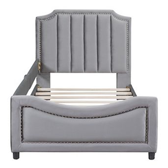 Merax Twin Size Upholstered Daybed with Classic Stripe Shaped Headboard