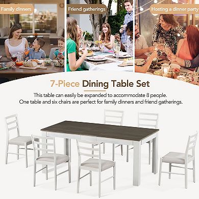 Merax 7-piece Wooden Dining Table Set Mutifunctional Extendable Table