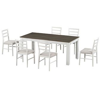 Merax 7 pc Wooden Dining Table Set Mutifunctional Extendable Table
