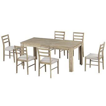 Merax 7 pc Wooden Dining Table Set Mutifunctional Extendable Table