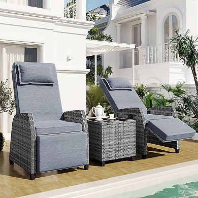 Merax Outdoor Rattan Two-person Combination With Coffee Table, Adjustable, Suitable For Courtyard
