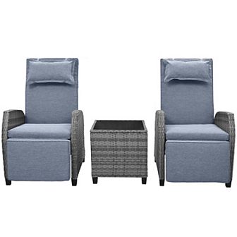 Merax Outdoor Rattan Two-person Combination With Coffee Table, Adjustable, Suitable For Courtyard