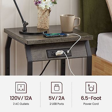 Set Of 2 Side Tables With Charging Usb Ports And Sockets For Indoor