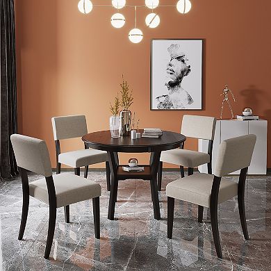 Merax 5-piece Kitchen Dining Table Set Round Table, 4 Upholstered Chairs