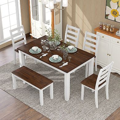 Merax Rustic Style 6-piece Dining Room Table Set With 4 Upholstered Chairs