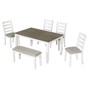 Merax Rustic Style 6 pc Dining Room Table Set With 4 Upholstered Chairs