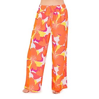 Women's Freshwater Tropical Print High Smocked Waistband Swim Cover-Up Pants